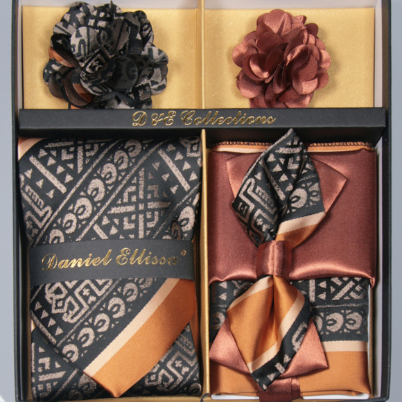 6 Piece Copper Brown Black Necktie & Bow Tie Set